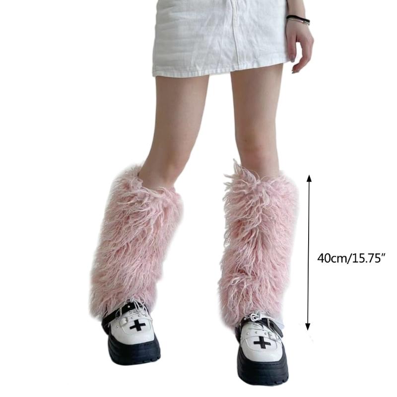 Gothic 80s Party Dance Legwarmers Autumn Winter Plush-Leg Warmers Lolita-Socks Furry Long Boot Socks Gift for Women Girl