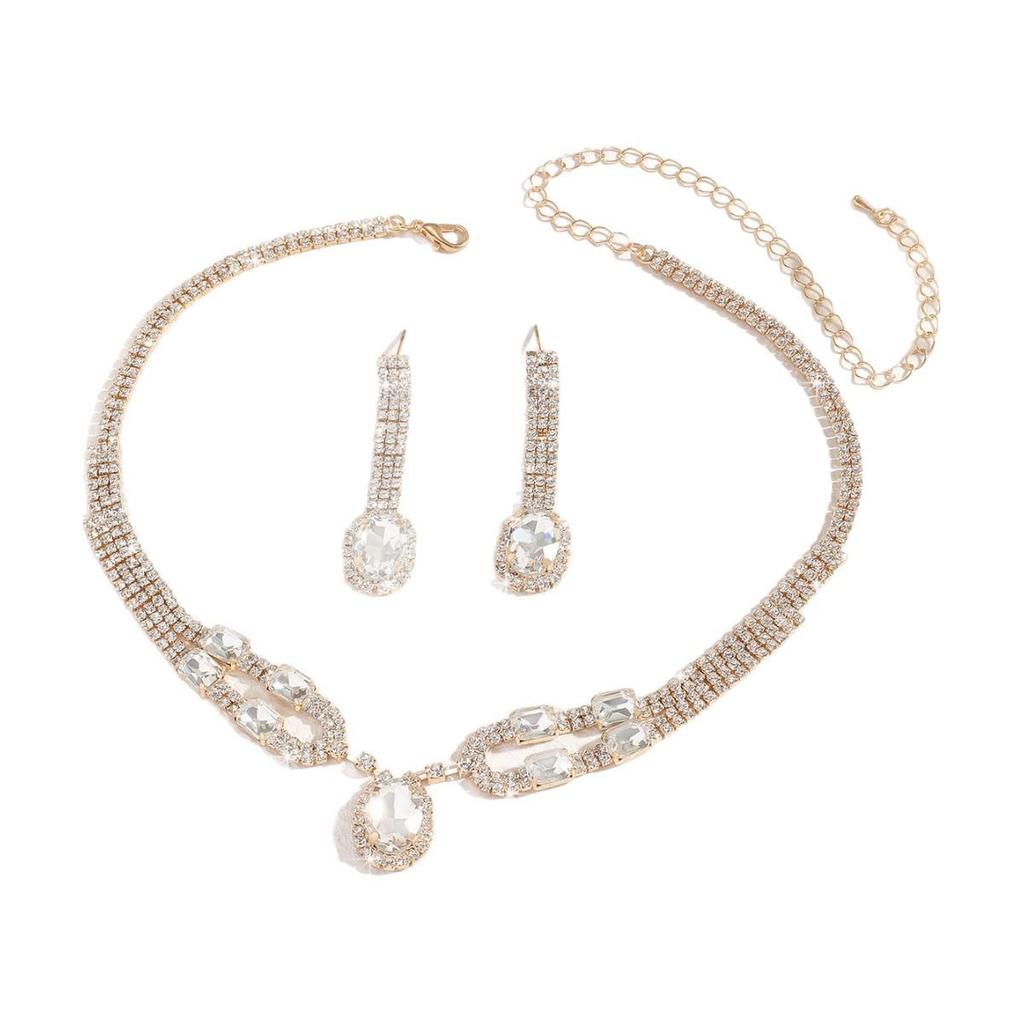 Elegant Rhinestone Cross Necklace Set: Luxury Bridal Jewelry Trio for European and American Wedding Dresses
