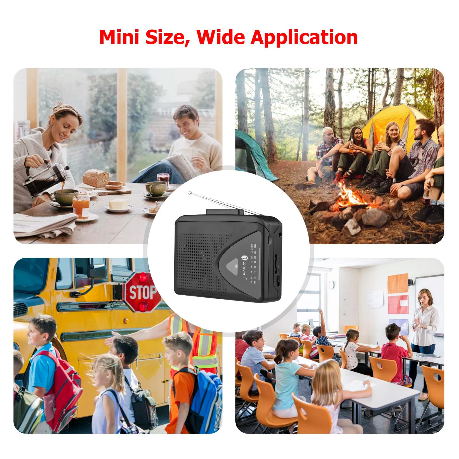 

Портативный кассетный плеер-радио TONIVENT TON009, мини-плеер с регулируемой громкостью, подходит для дома, школы и путешествий чёрный