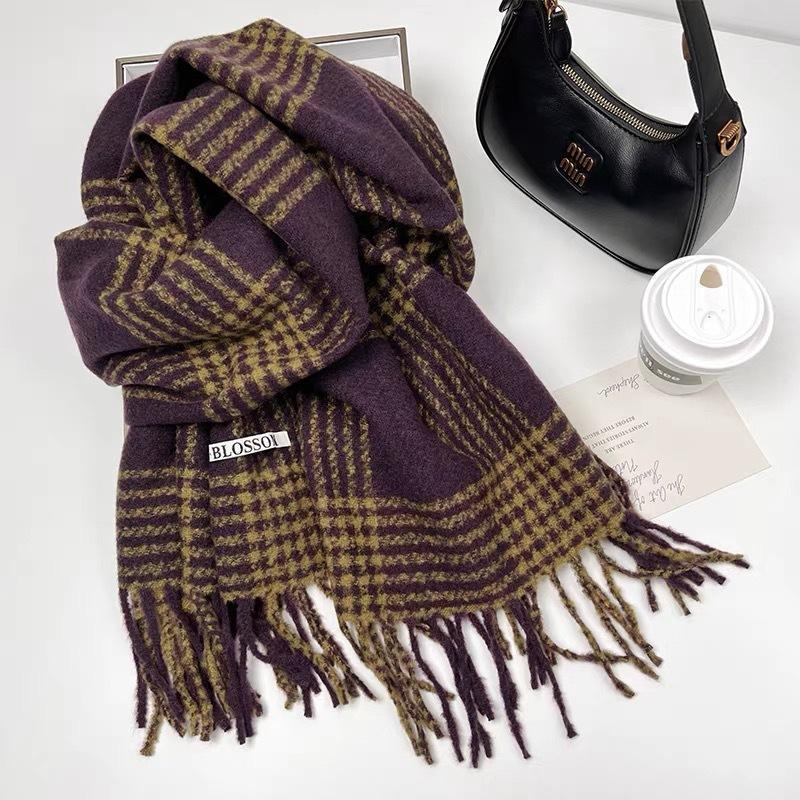 200X65Cm Winter Fashionable Warm And Thick Versatile Plaid Scarf For Men And Women'S Travel Soft Windproof And Cold Proof Scarf