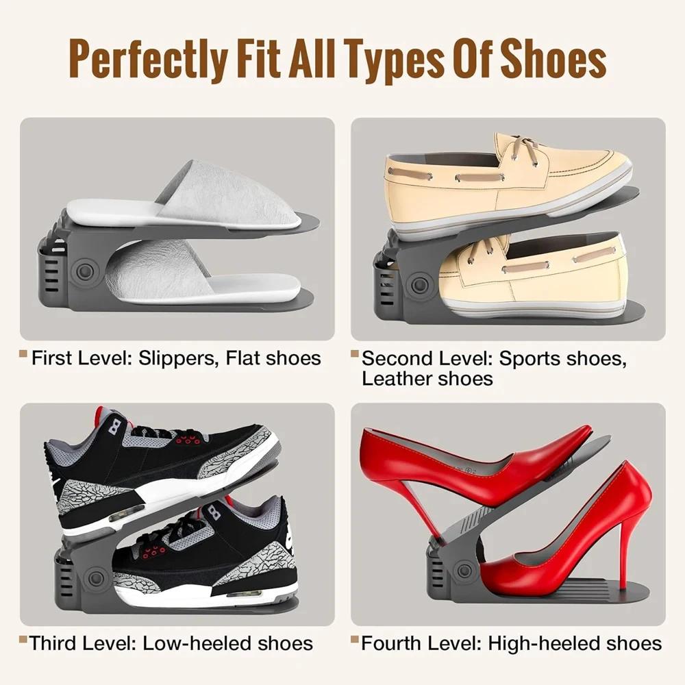 12Pcs Adjustable Shoe Organizer Shoe Support Rack, Space Saving Shoe-Shelf for Closet, Shoe Organizer Shoe Rack for Cabinet