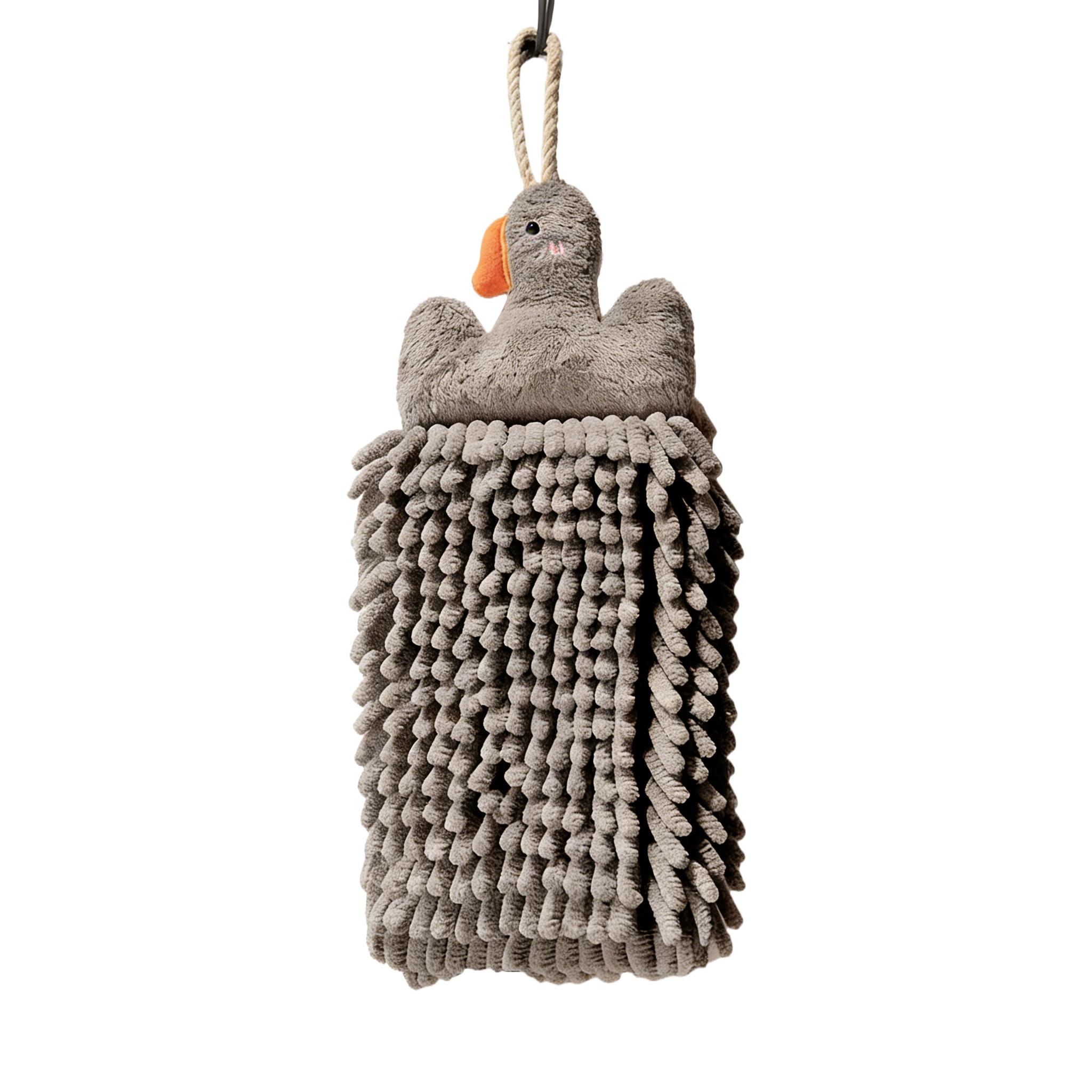 

Cute Duck Shaped Chenille Hand Towel,Quick-Drying Absorbent Hanging Towel for Kitchen & Bathroom,Novelty Kids Hand Towel