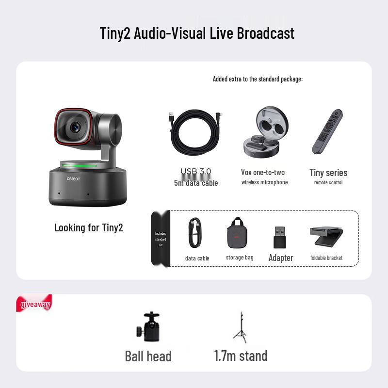 OBSBOT Tiny 2 4K AI-Tracking PTZ Webcam