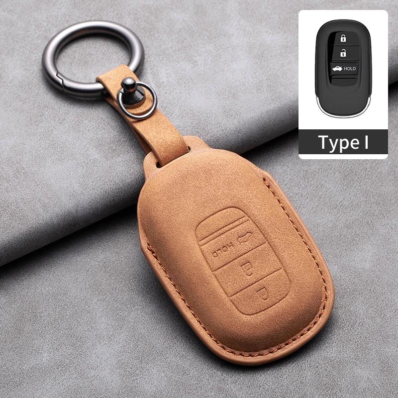 Leather Car Key Case Cover Holder Keychain Protector Shell for Honda Accord EX EXL Civic CRV HRV Pilot Ridgeline 2016 2017 2018