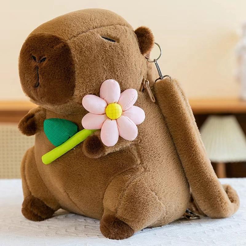 Designs Capybara Backpack Large Capacity Cartoon Animal Plush Doll Flower Bag