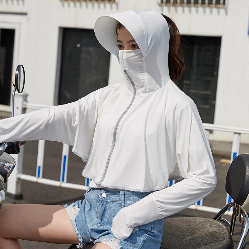 Damen UPF50+ Eis Seide Sonnenschutzjacke Leicht Atmungsaktiv Lockerer Schnitt UV-Schutz Sommer Outdoor Radfahren Sonnenschutz-Hoodie