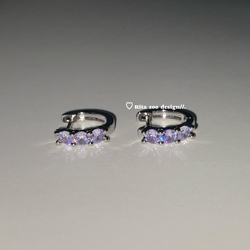 Double Ear Piercing Hoop Earrings with Colored Zircon – Exquisite, Flashy, Niche Design