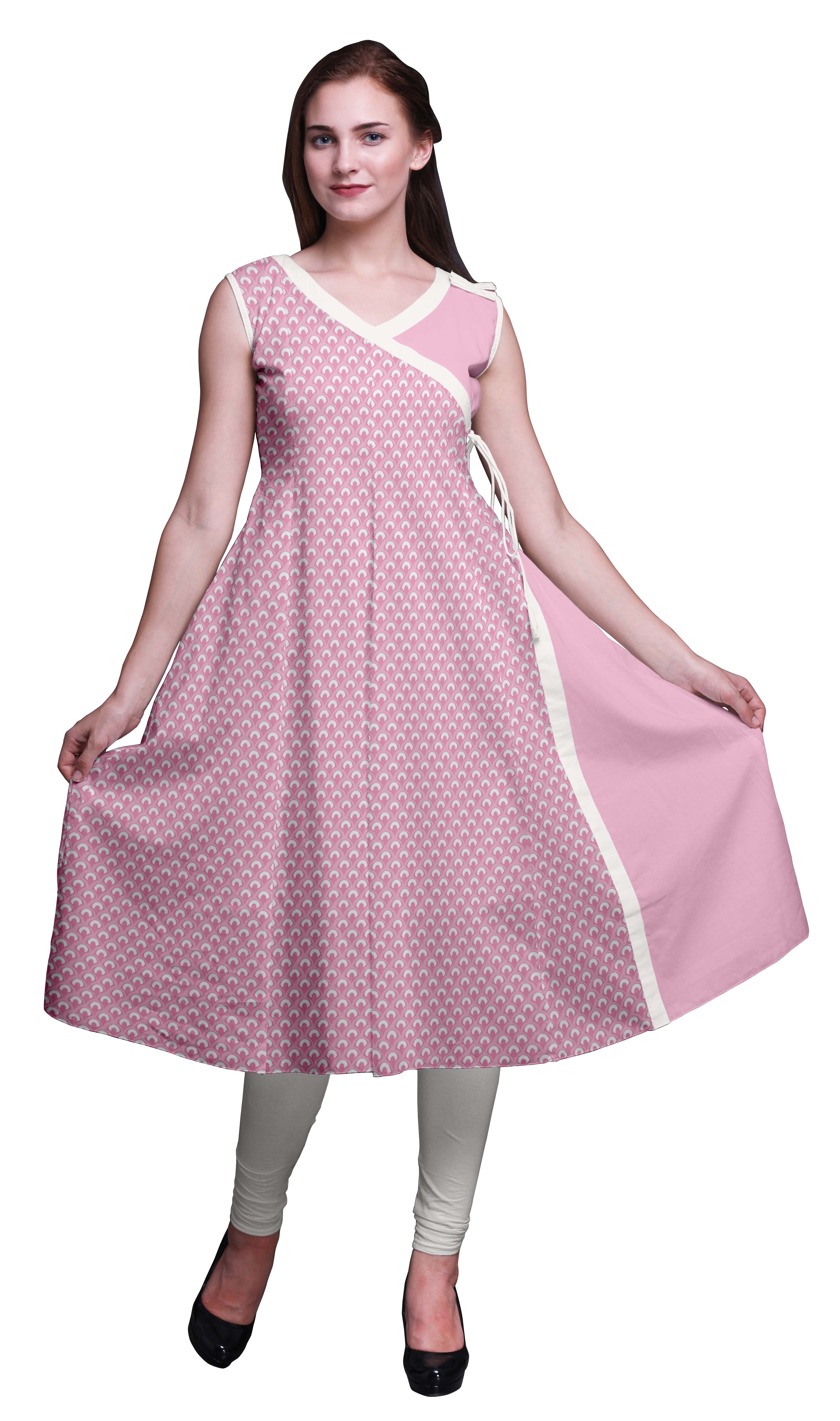 

Bimba Printed Tops For Women Sleeveless AngrakhaA KurtiA Summer Dress For XXX-Large світло-рожевий колір