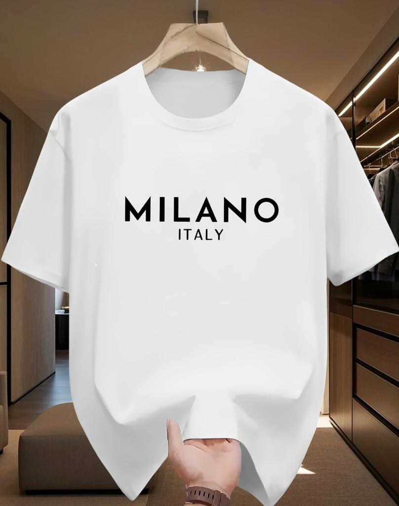 Latest model Italian style Milan letter print trendy Unisexs shortsleeved 100 pure cotton Tshirt top