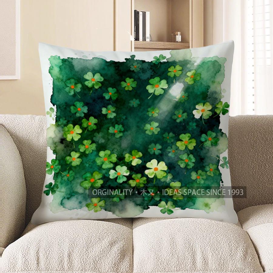 

2D Green Clovers Pattern Decorative Pillow Cover Pattern Cushion Cover Suitable For Sofa Bedroom Car Pillow Cover 40x40cm