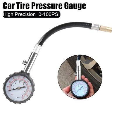 Manomètre de pression de pneu de voiture 0-100PSI Testeur d'air de pneu Compteur à long tube pour système de surveillance de voiture et de moto Haute précision