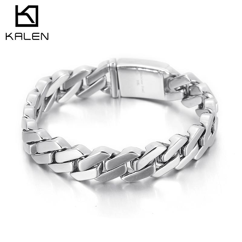 Kalen 12mm Trend Curbs Cuban Chain 316L Stainless Steel Men's Bracelet Popular Simple Jewelry Punk Link