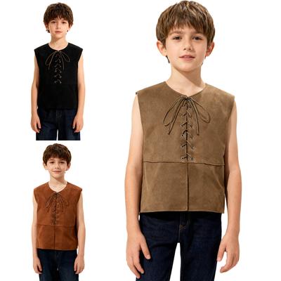 Costume Bambino Medievale Rinascimentale Scollo a V Senza Maniche Chiusura con Laccio Frontale Gilet Spaccato Pirata Gotico Steampunk
