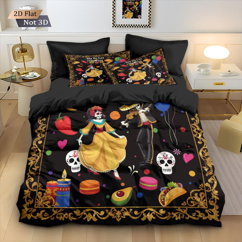 Skull Flowers Bedding Set skull retro print Duvet Cover Pillowcase Co co room decoration Quilt Cover Single Double Large Size