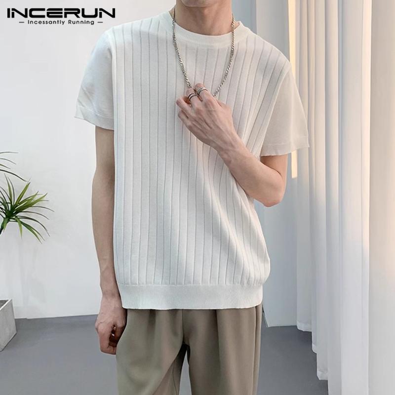 

INCERUN Summer Men O Neck Short Sleeve Knitted Ribbed Shirts