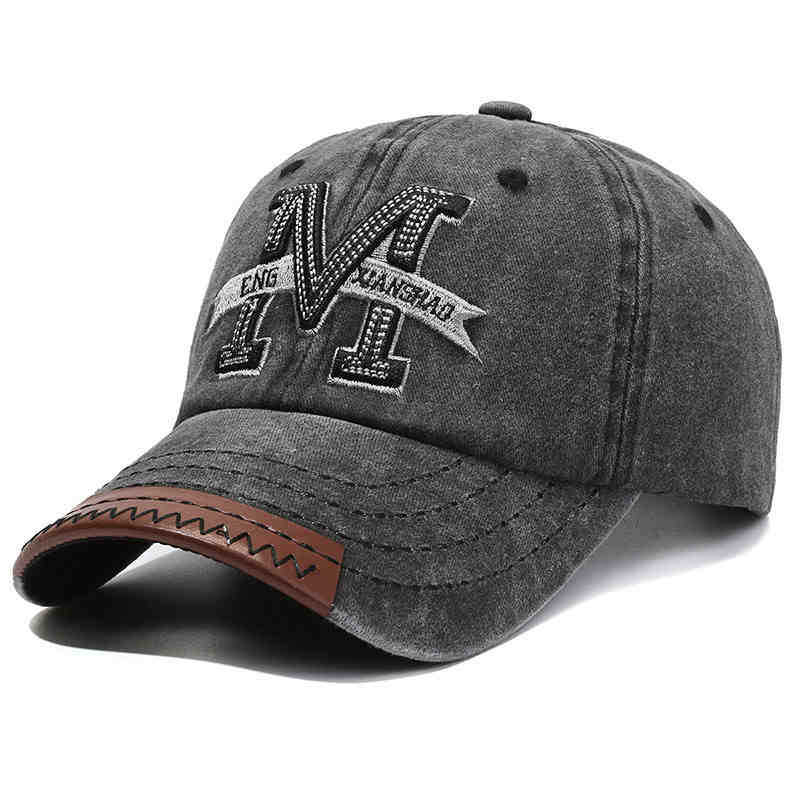 Cap Men's Ladies Outdoor Visor Washed Denim Distressed Letter M Embroidered Baseball Cap