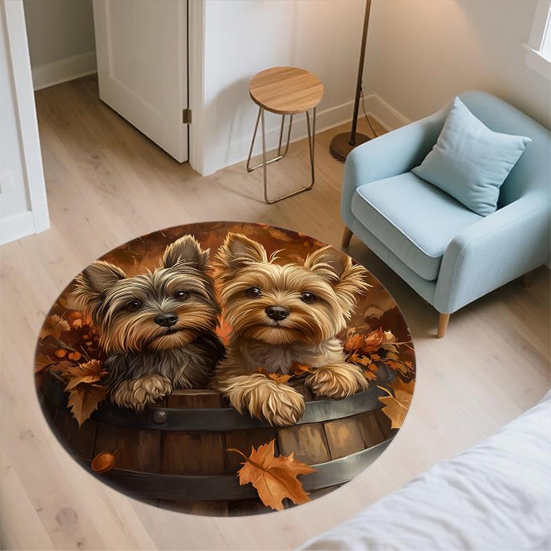 Two Yorkshire Terriers Pattern Round rug,Carpet Rug for Living Room Bedroom Sofa Playroom Decor,Non-slip Floor Mat,Holiday Gifts and Birthday Gifts