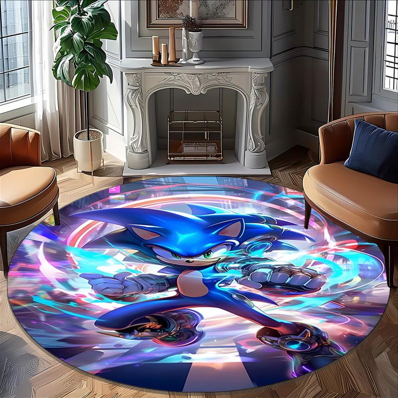 1pc Sonic1 Print Round Carpet Chair Round Carpet Suitable for Bedroom Living Room Home Decorative Carpet
