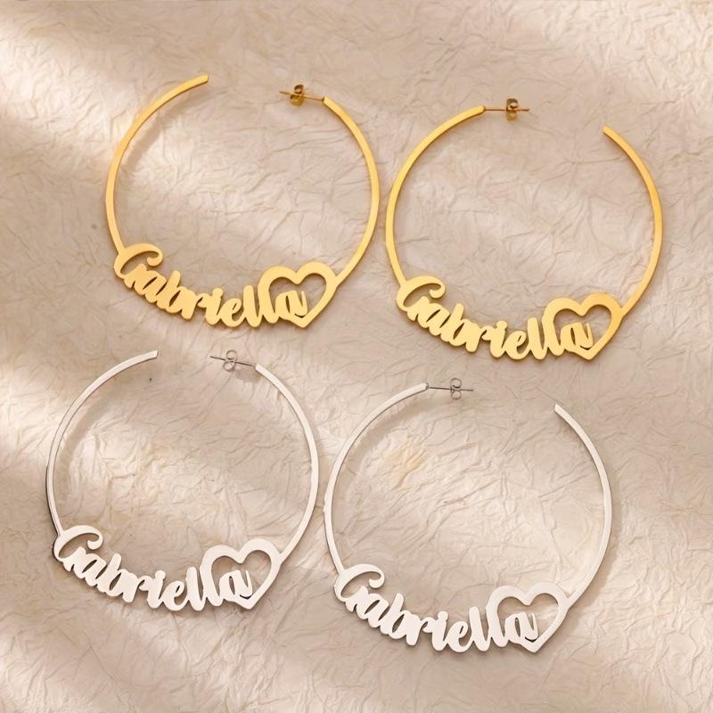 Heart-shaped Hollowed-out High-end Niche Letter Style Customizable Name 316 Stainless Steel Hypoallergenic Versatile Earrings