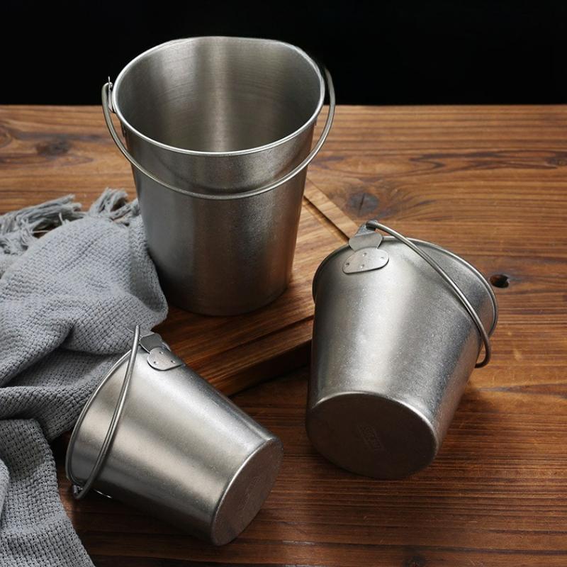 Vintage Stainless Steel Ice Bucket with Handle Creative Bar Party Restaurant French Fries Snack Fried Chicken Bucket Kitchenware