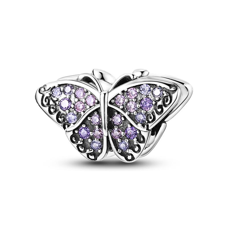 Real 925 Sterling Silver Headphones Watch Butterfly Pink Charms Beads Fit 925 Originals Bracelet For Women Jewelry Gifts