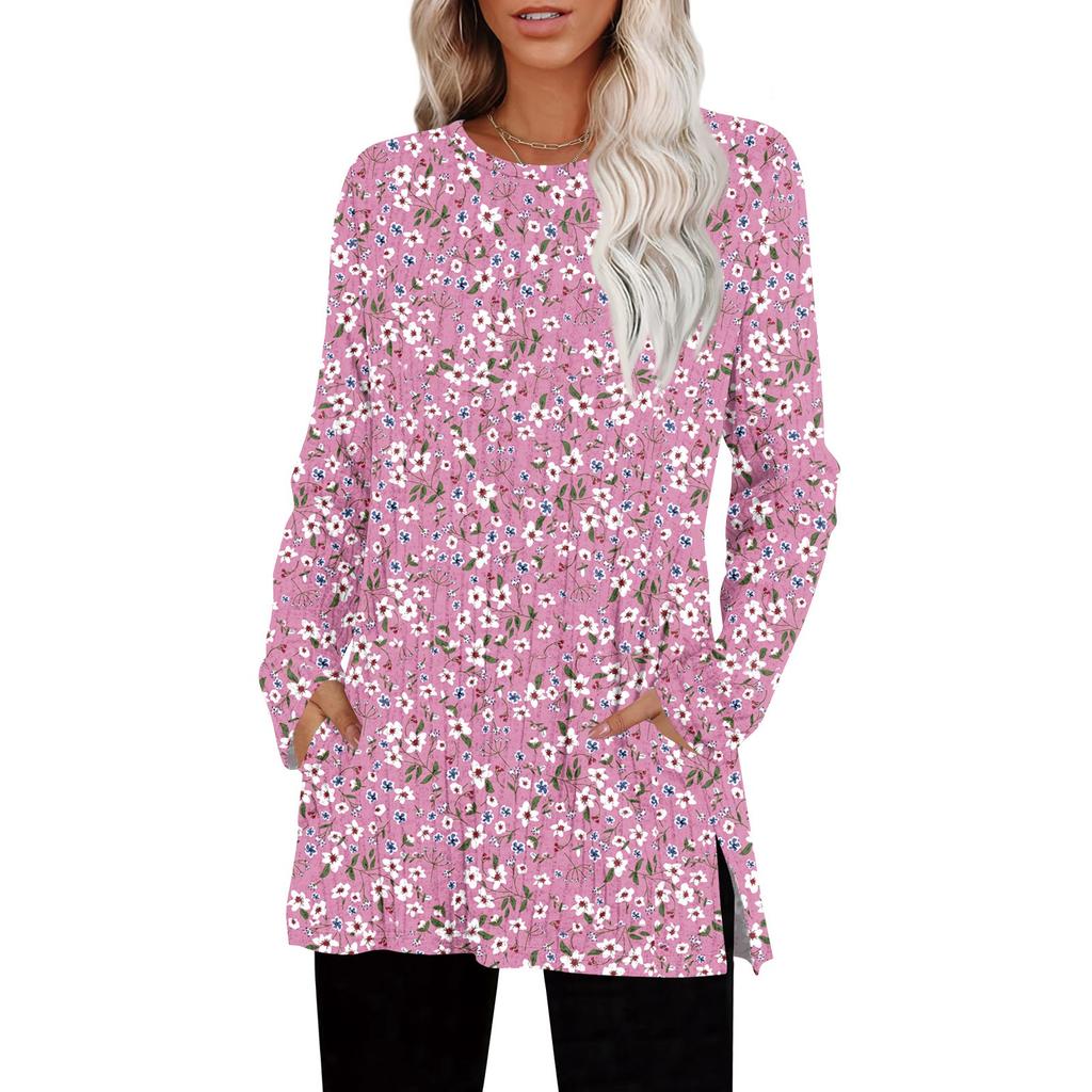 Damegensere Rund hals Langermet Skjorter Med Lommer Høstantrekk Mote Vinterklær Sideslisse