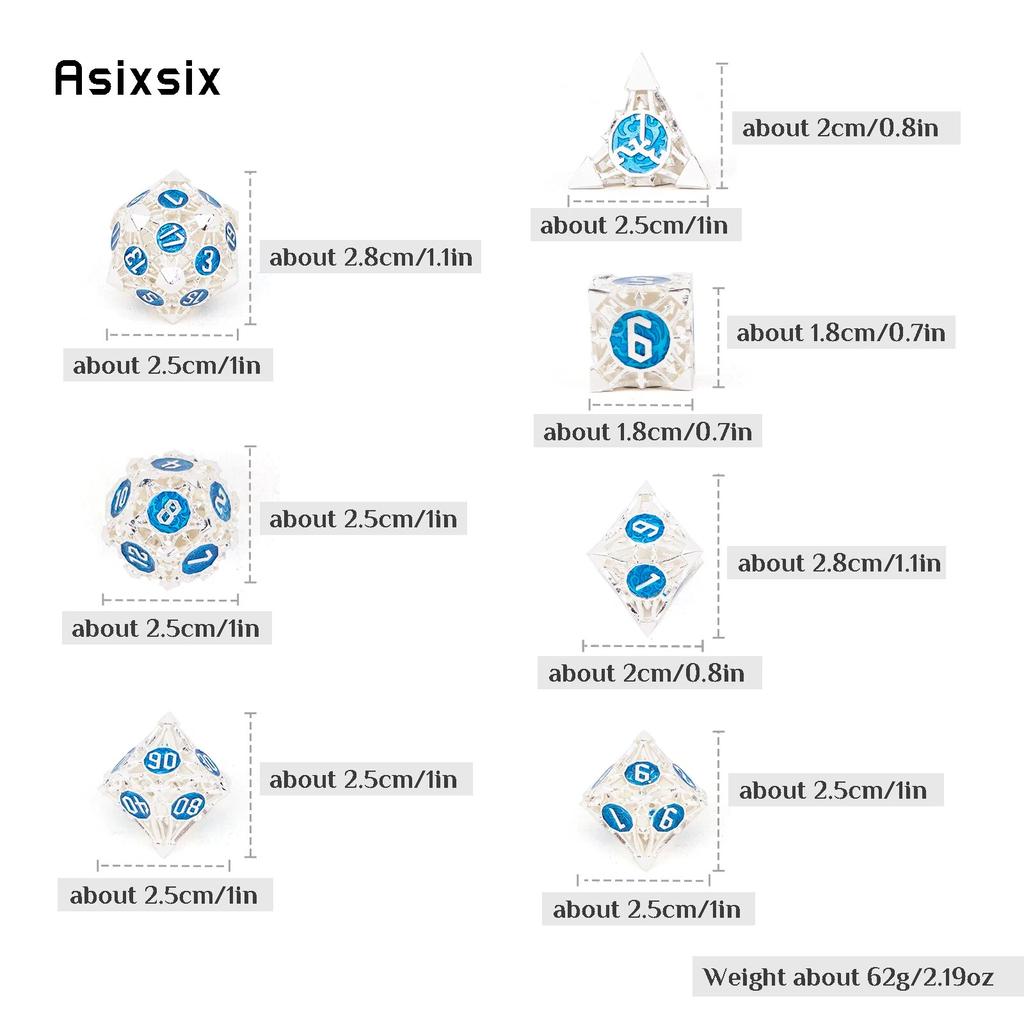 7 sztuk srebrnoniebieskie metalowe kości Hollow metalowy zestaw kości wielościennych nadaje się do odgrywania ról RPG gra planszowa gra karciana
