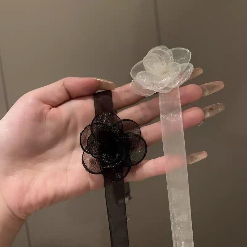 Collier Camélia Corde Femme Chaîne Clavicule Chaîne de Cou Ras du Cou Fleur Collier Tour de Cou Bijoux de Cou Accessoires Collier