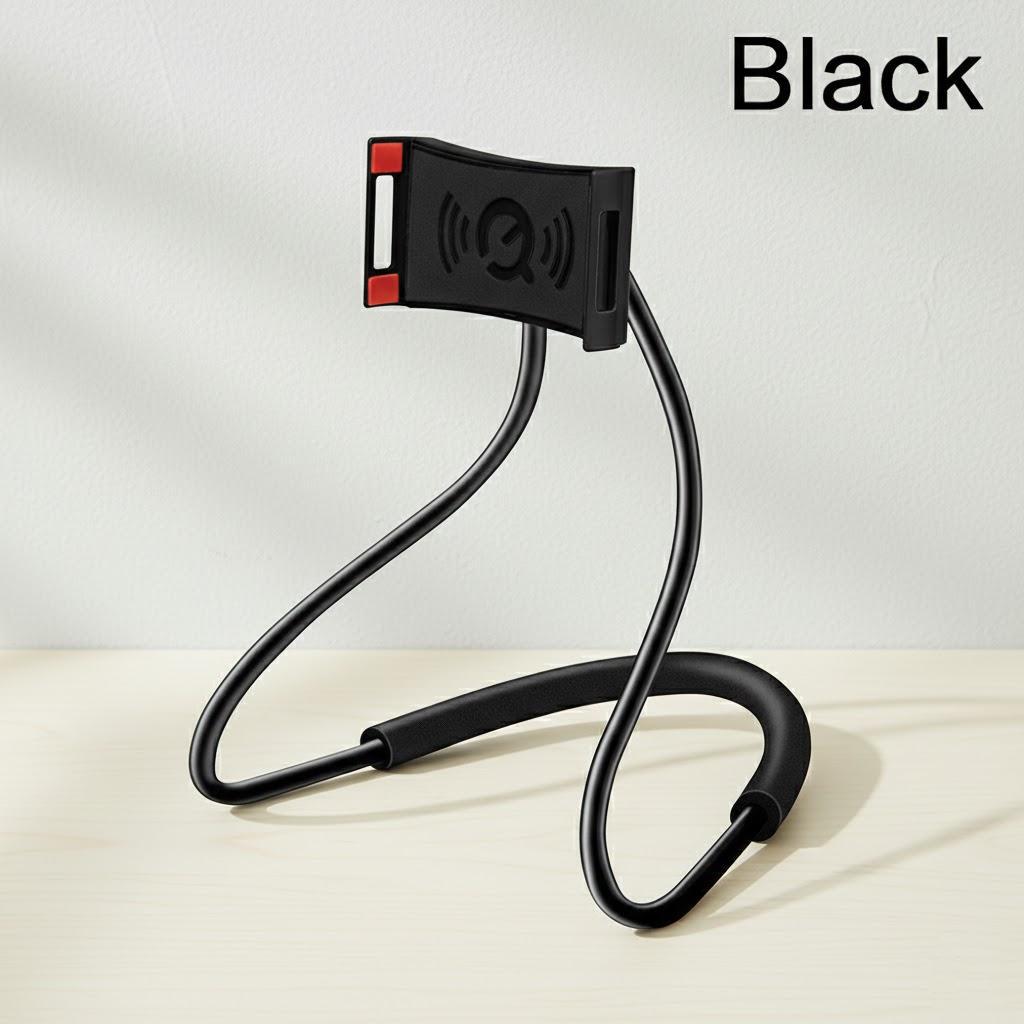 

Retractable Neck Hanging Selfie Pole Stand Adjustable 360° Free Rotation Universal Phone Holder for Desktop Bed Car чёрный
