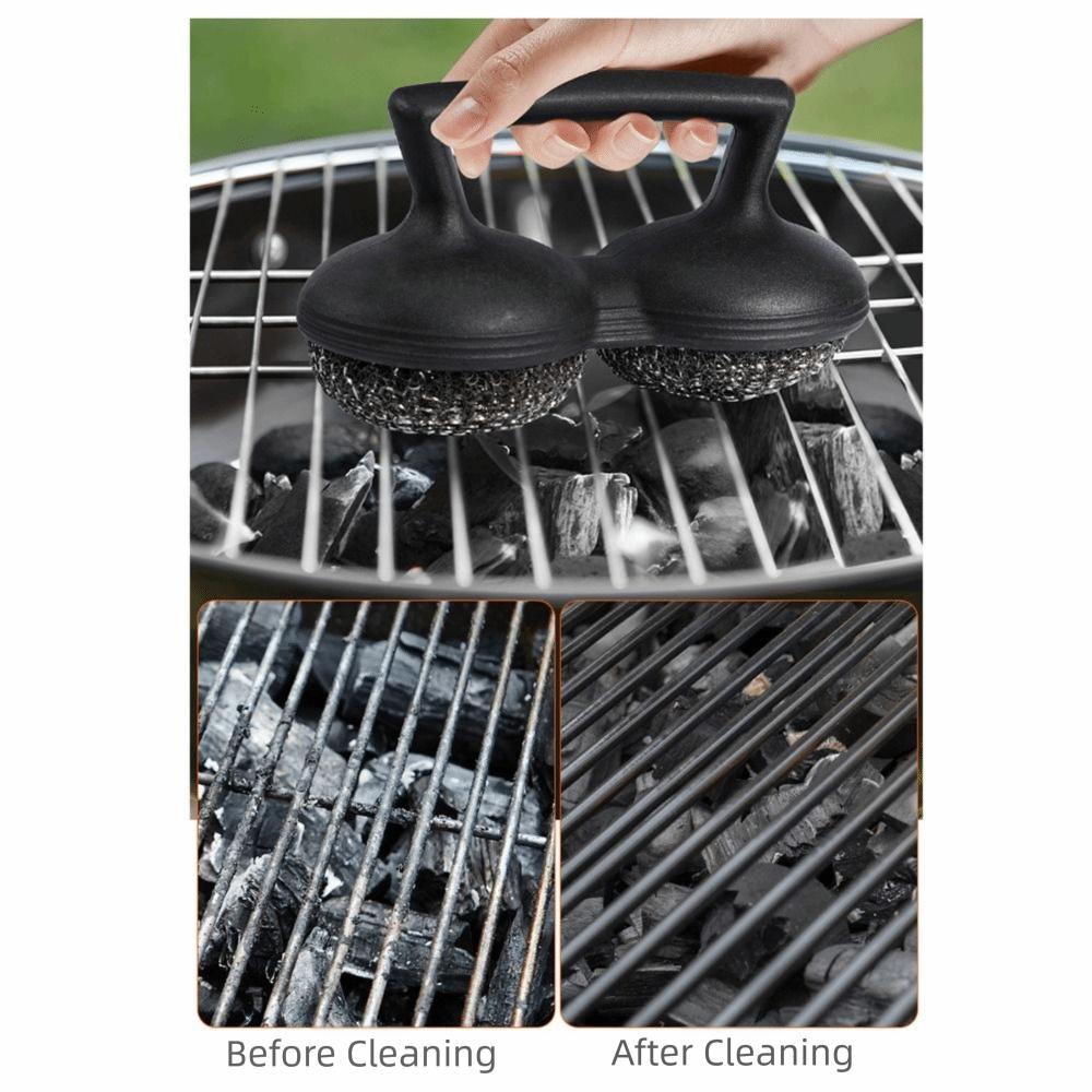 2 IN 1 Steel Wool Scrubber Stainless Steel Wire Bristle Metal Scrubbing Sponge  BBQ Grill