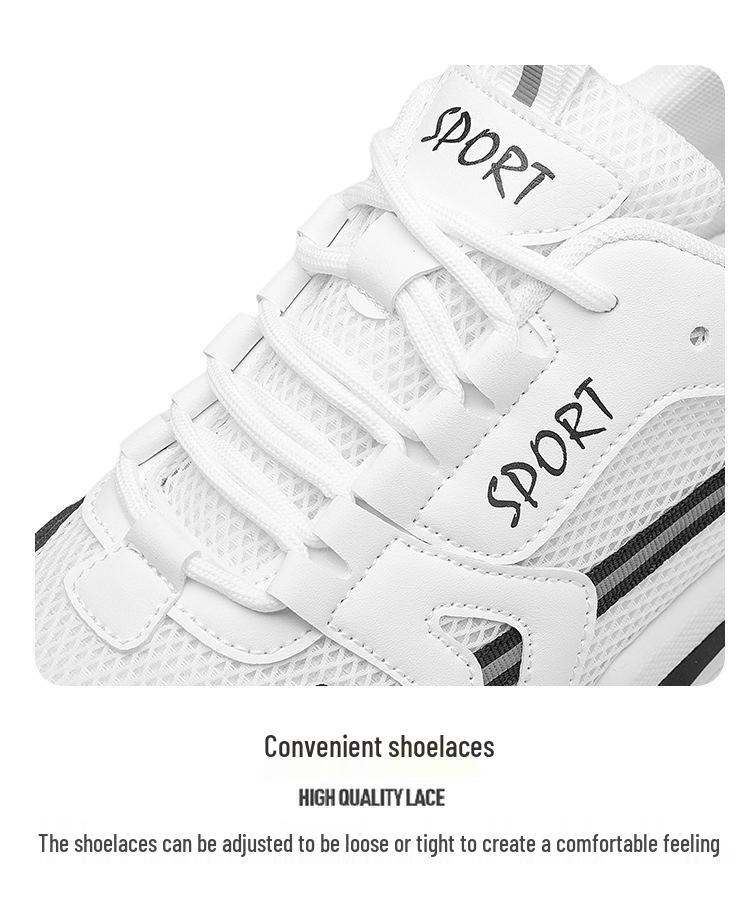 White Mesh Height-Increasing Men's Sneakers - Thick-Soled Casual Running Shoes for Autumn/Winter 2025