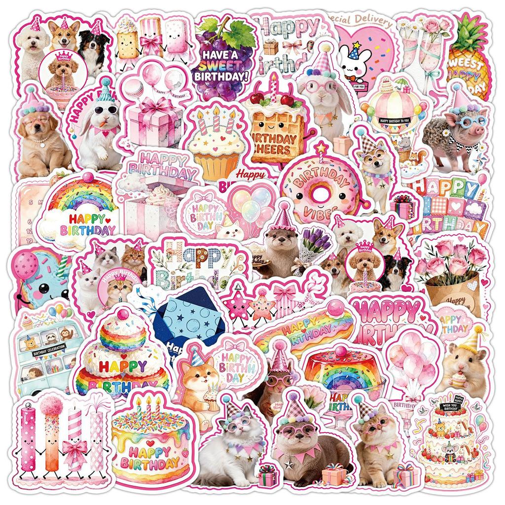 50Pcs Happy Birthday Graffiti Stickers Cute Cartoon Decal Diy Luggage Phone Guitar Scraphbook Waterproof Sticker Classic Kid Toy