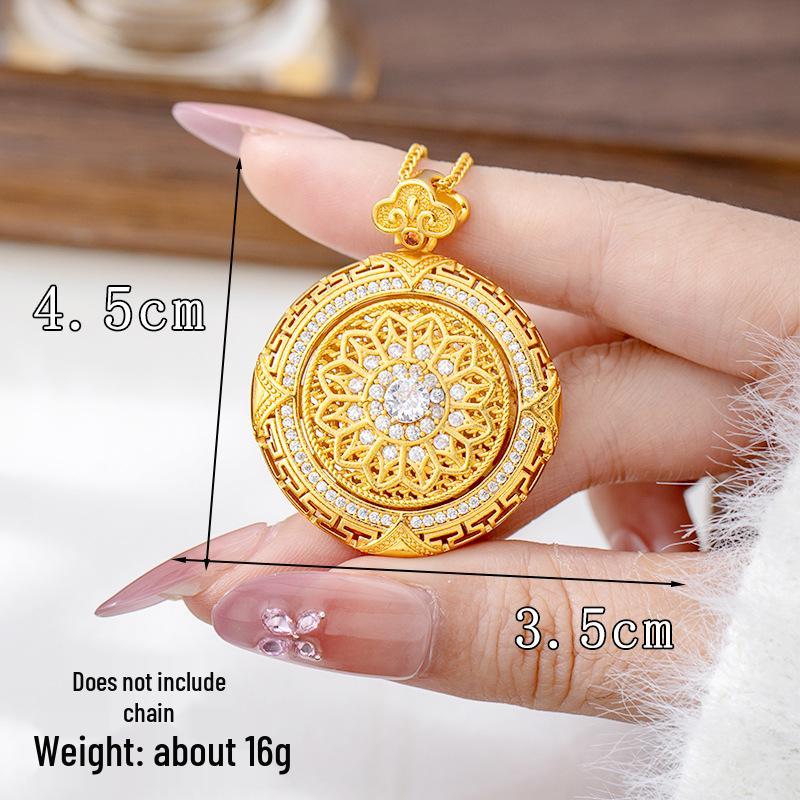 Ancient Gold Sand Eight-Treasure Compass Blessing Necklace - Chinese Retro Copper Alloy Jewelry