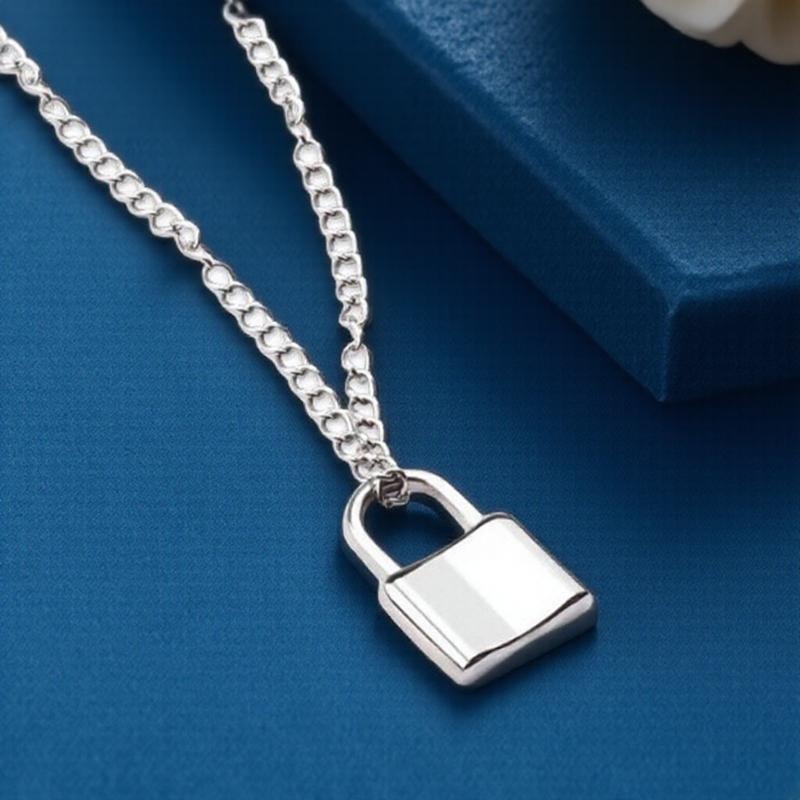 

Ожерелье-подвеска в виде навесного замка из нержавеющей стали для мужчин и женщин, панк-стиль, звеньевая цепь, ювелирное изделие серебристого цвета, модный аксессуар серебряный