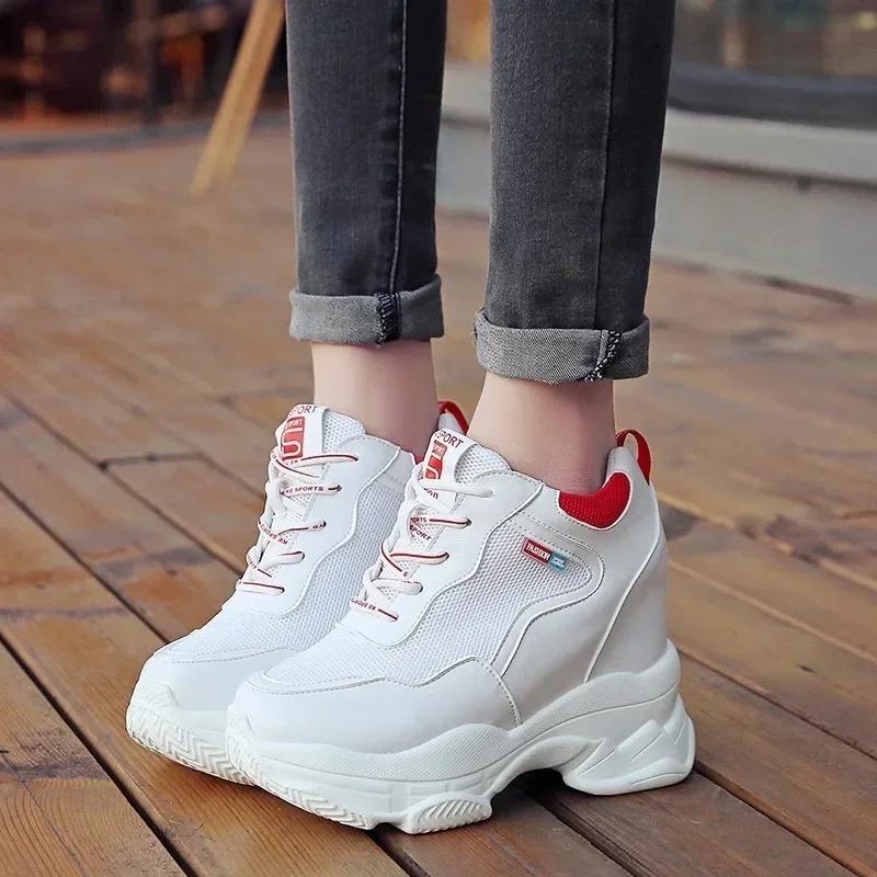 Fashion 11CM White Trendy Shoes Women High Top Sneakers Women Platform Ankle Boots Basket Femme Chaussures Femmes Height Increase Shoes