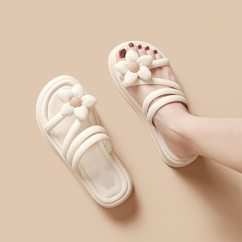 Sandals women's summer outer wear new versatile thick-soled non-slip one-word drag flower cool slippers