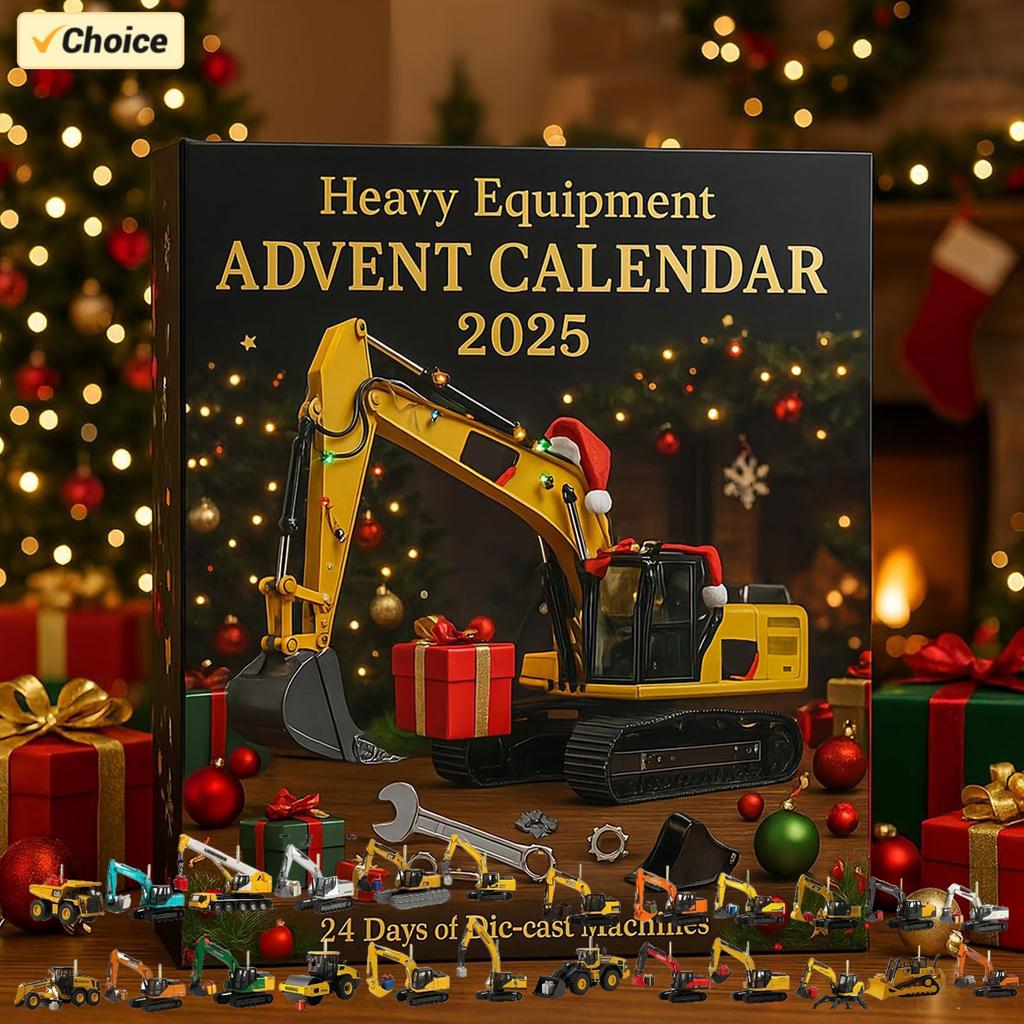 Advent Calendar 2025 2D Flat Acrylic Heavy Equipment Construction Vehicle Ornaments Christmas Advent Calendar Xmas Countdown Cal