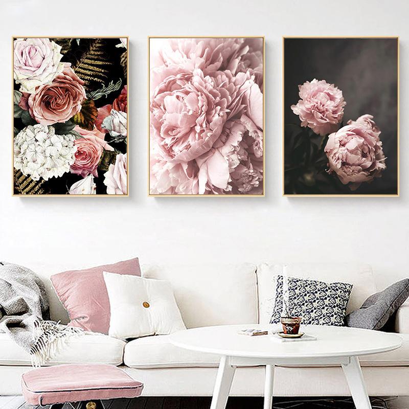 Flower Canvas Picture Wall Decoration Nordic Floral Prints Pink Rose Paintings for Home Design Modern Decoration for Home No Frame