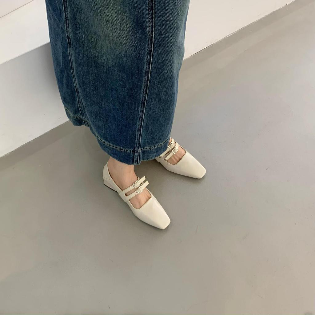 2025 Spring New with Skirt Women's French Feeling Thick Heel Square Head Mary Jane Shoes Small Shallow Mouth Evening Shoes