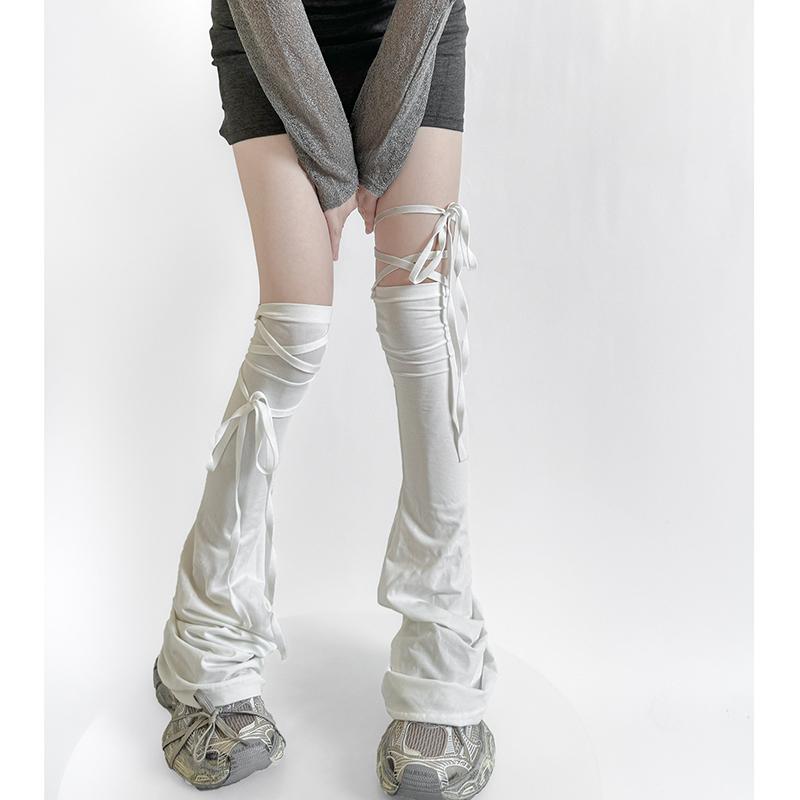 Y2K Damen Beinstulpen Vier Jahreszeiten Fußabdeckung Lange Strümpfe JK Mädchen Einfarbige Über das Knie Binde-Oberschenkelhohe Fußsocken One Size gray