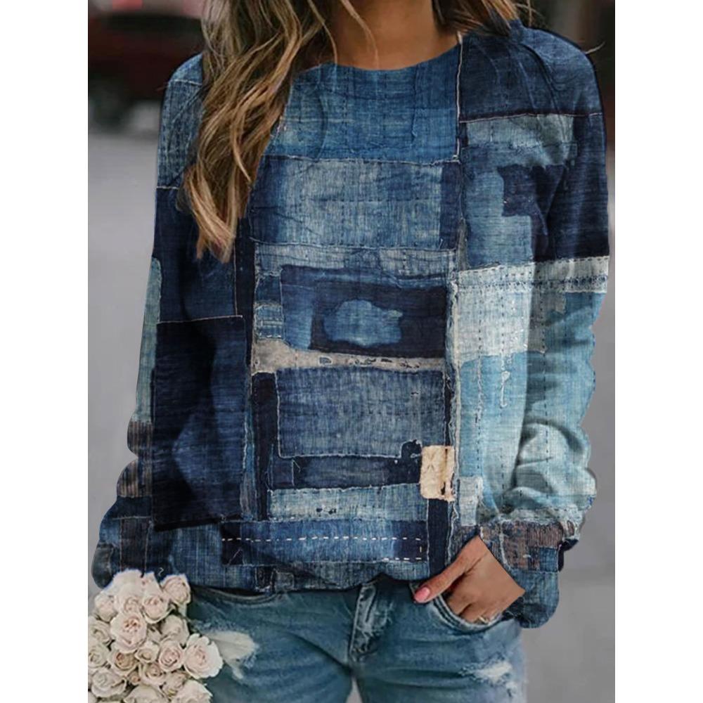 GMXIA Spring and Autumn Women's Retro Casual Fashion Crewneck National Style Hoodie