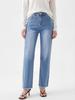 Puffanpop Damen Stretch High Waist Straight Leg Jeans Bequeme Denimhose mit ausgefranstem Rohsaum Freizeithose