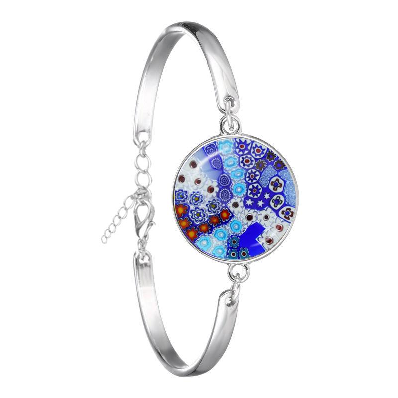 Murano Millefiori Braceler MultiColour Flower 18mm Glass Cabochon Chain Bangle Jewelry For Women Men Gift