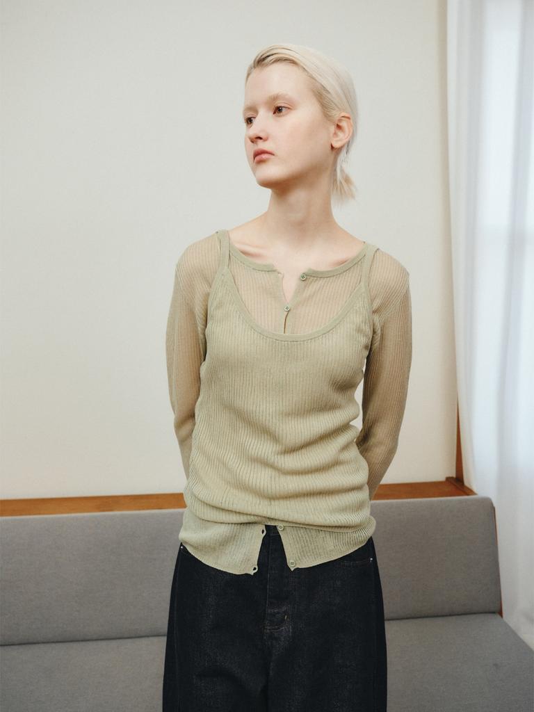 Reply Ribbed Layered Cardigan Set_Green