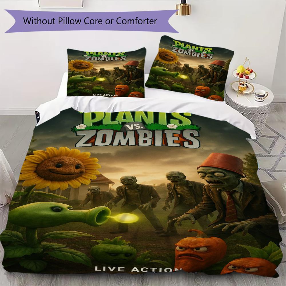 Cartoon Plants vs. Zombies Characters Bedding Without Core 1 Duvet Cover 2 Pillowcase Without Core Soft And Comfortable Bedding Set