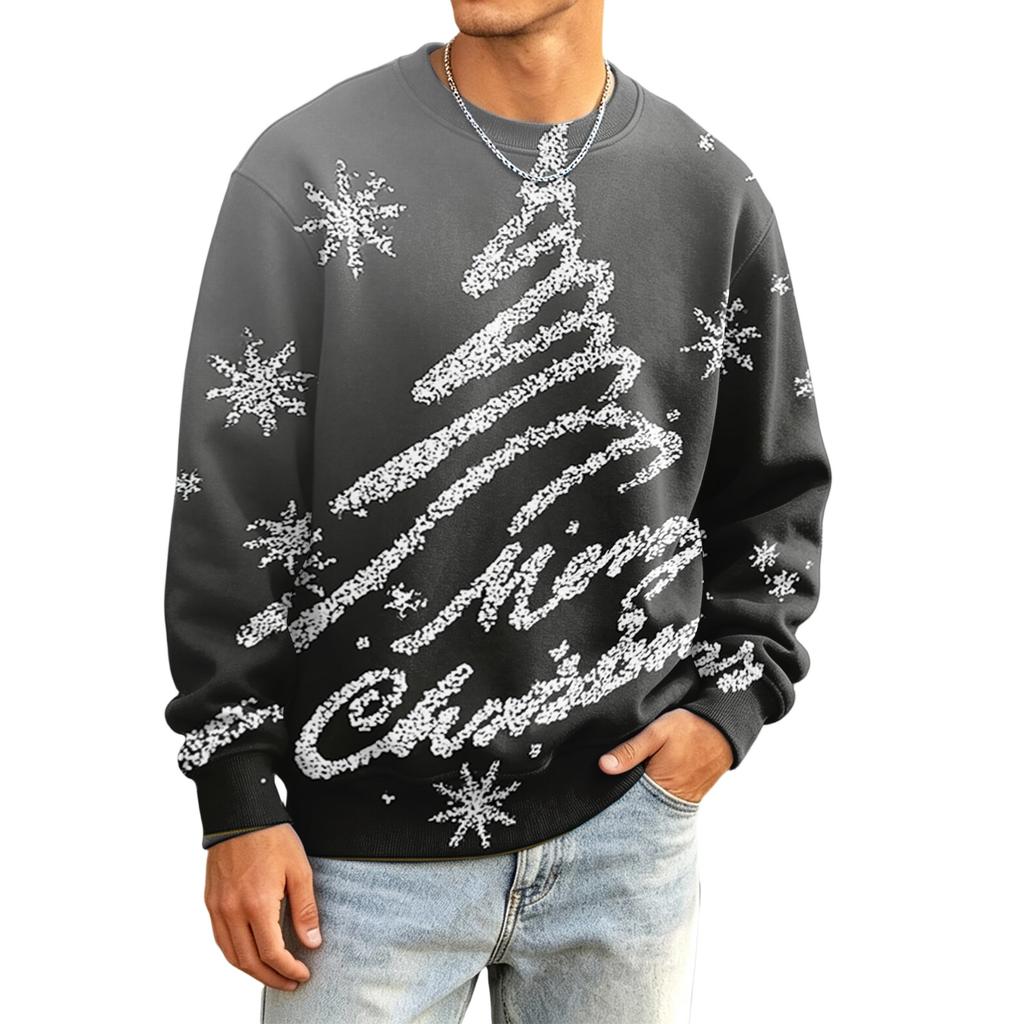 Men's Casual Loose Fit Printed Neck Long Sleeve T-Shirt for Daily Wear