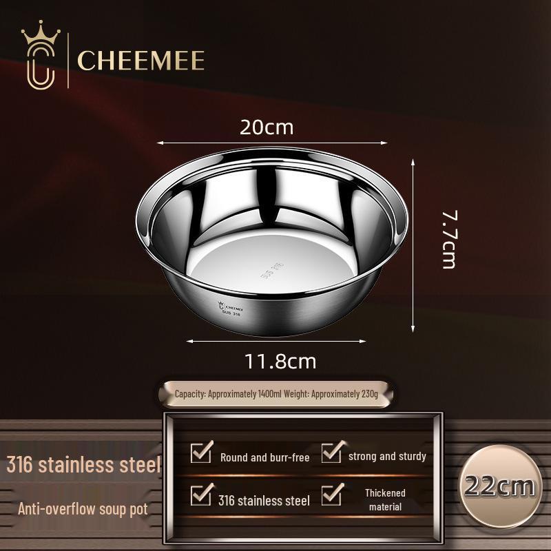 316 Stainless Steel Multi-Use Kitchen Bowl: Mixing, Cooking, Washing, Soup, Rice, and More.