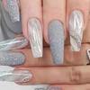 1 Set Long Fake Nails Shiny Visual Effect Non-Irritating Harmless Removable Marble Pattern Decorative Plastic Full Cover Press on Fake Nails Manicure
