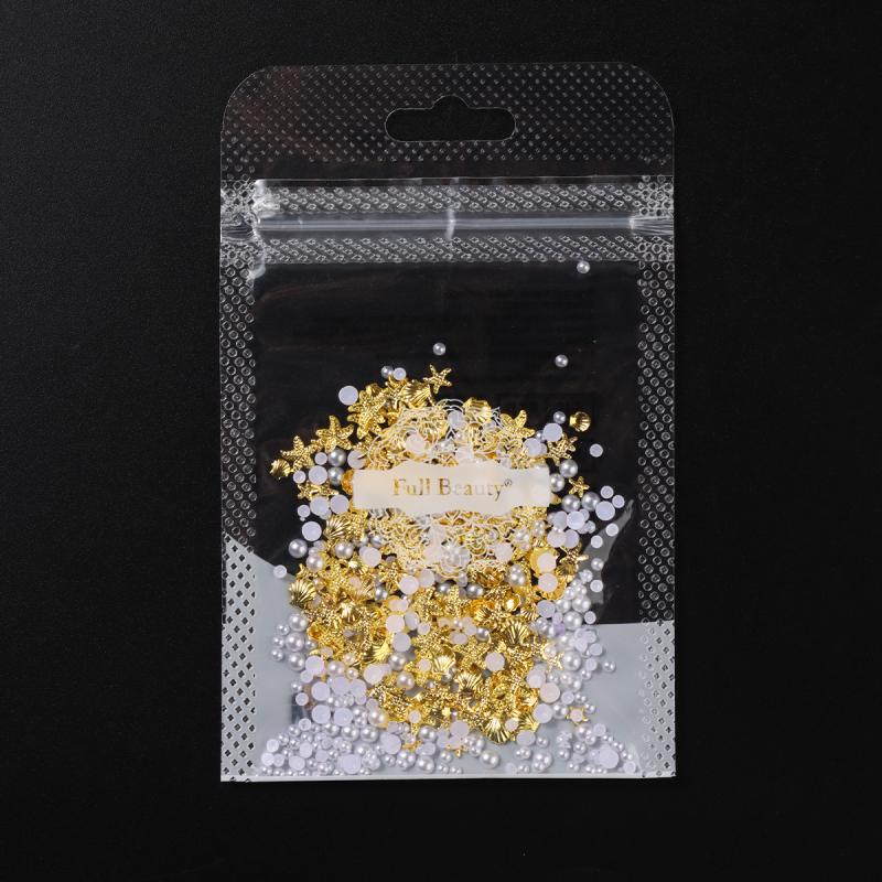 

1 пакет смешанных золотых шармов для нейл-арта в океанском стиле, 3D ракушки, морские звезды, жемчуг, металлические украшения для ногтей, DIY декор для ногтей