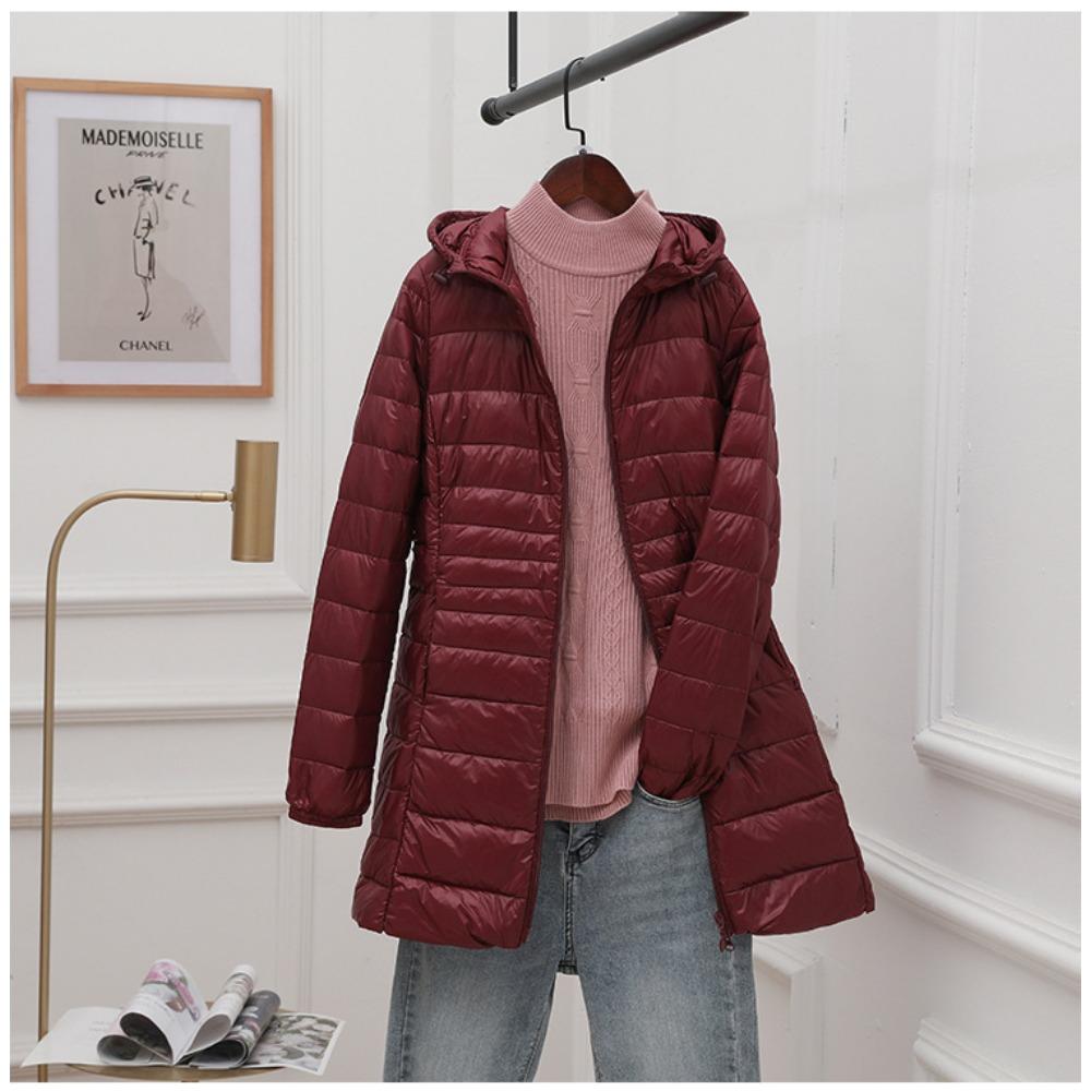 Women's Lightweight Hooded Down Jacket - Mid-Length Slim Fit Lightweight Fall/Winter Lightweight Plus Size Coat